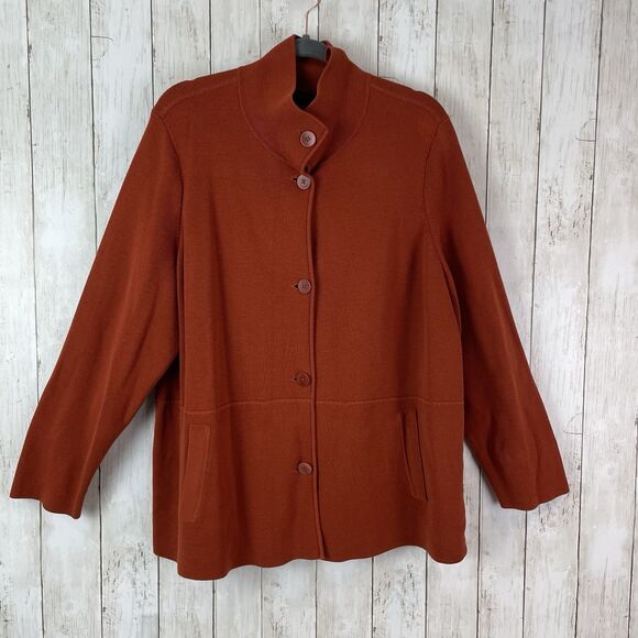 Talbots Women's 3XP Knit Sweater Jacket Rust Orange Button Front Pockets - Picture 1 of 10